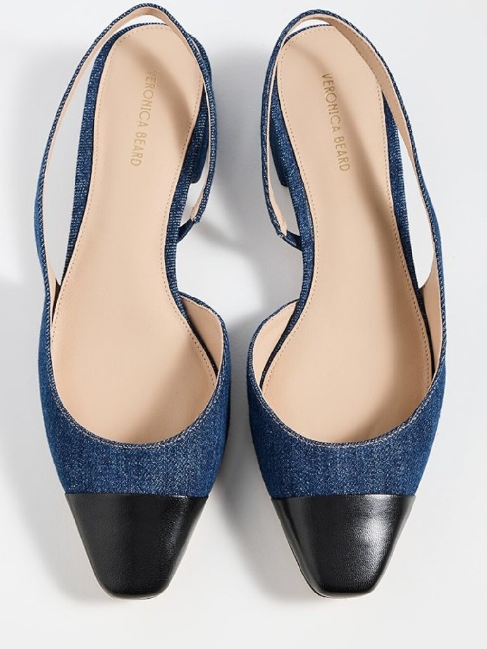 New Veronica Beard Denim Cecile Half d'Orsay Slingback Pump Low Heels